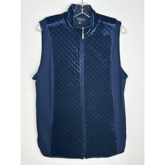 Susan Graver Weekend Vest Womens Large Navy Quilted Velvet Full Zip Mock Neck - Picture 2 of 10